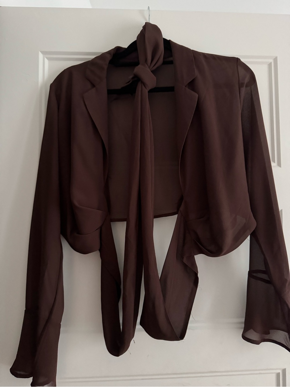 Dynamite Brown Sheer Cropped Draped Blazer - Picture 4 of 4